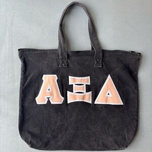 Alpha Xi Delta Sorority Zippered Black Tote Bag